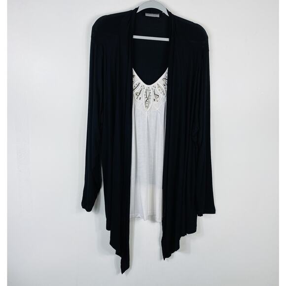 Avenue Plus Size 22 24 Layered Look Twofer Top Black White - Picture 1 of 6